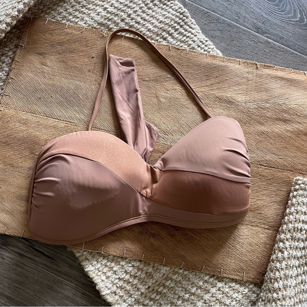 Mynah Halter Bikini Swim Bra Top Shimmer Sand Tan Sz L